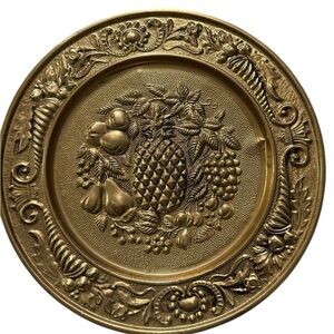 Vintage Brass Decorative Wall Plate with Fruit Motif
